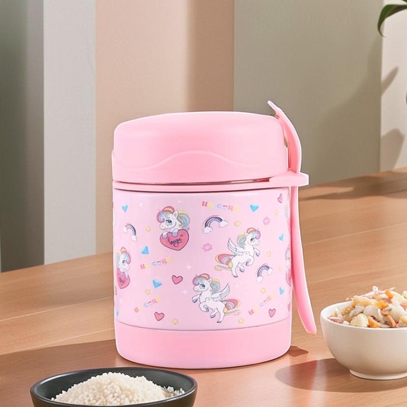 

1Pc Cute Cartoon Stainless Steel Lunch Box Set with Fork, Pot, Small Bowl, Insulated Cup, Perfect for Outdoor Travel & Camping
