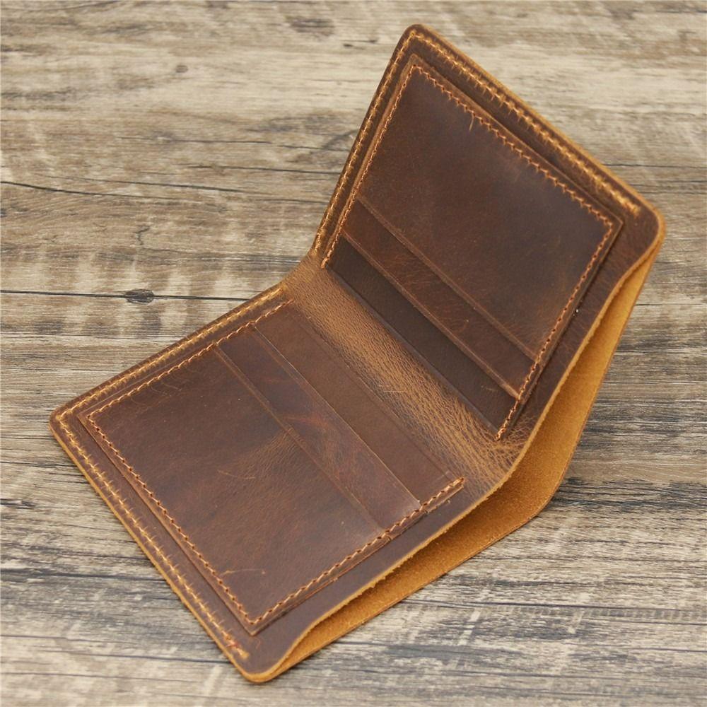 Bifold Design Men Genuine Leather Wallet Retro Male Purse Handmade Wallet  Outdoor