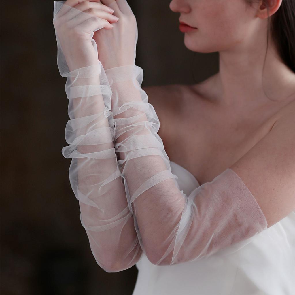 Rüschenhandschuh, eleganter Armstulpen, schlichter Langarm, dekorativer Tüll für Hochzeiten, transparente Handschuhe