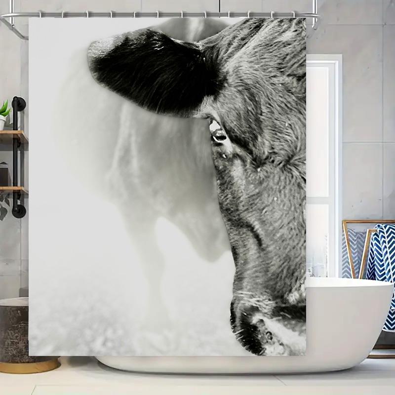 

Farm Fresh Cow Print Shower Curtain Black White Barn Decor For Bathroom Thermal Insulated Waterproof Fabric Large Size 72X84 W60H190(CM)-1 Pcs
