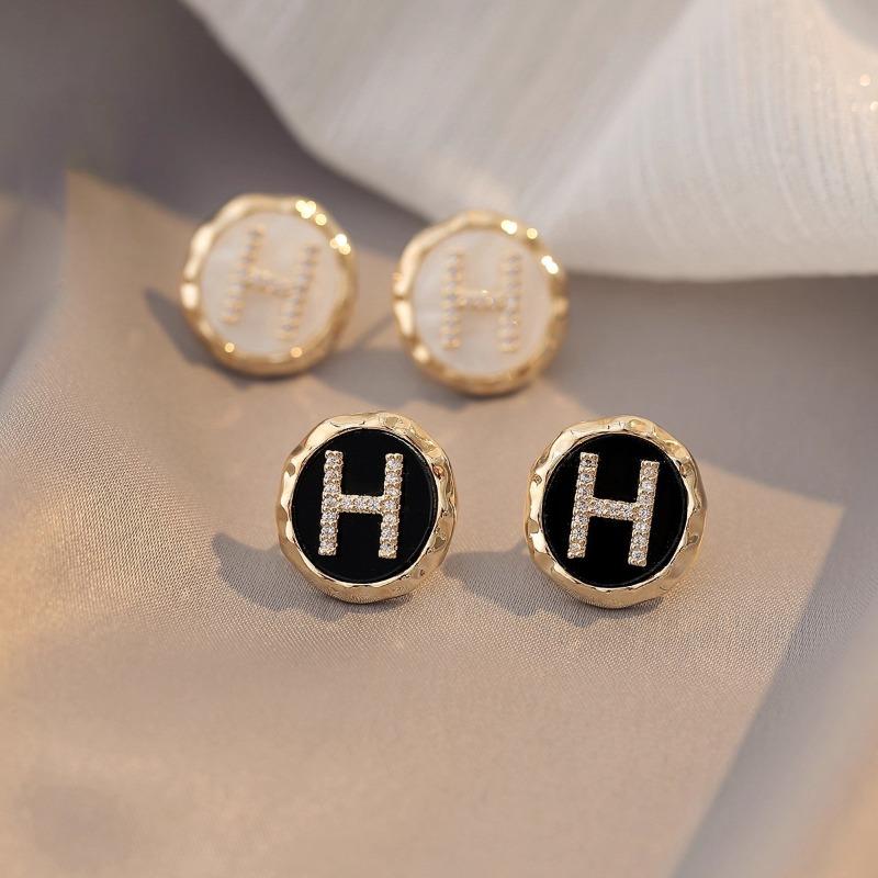 S925 Silver Needle H Letter Diamond Inlaid Stud Earrings Light Luxury Versatile Fashion Jewelry For Women