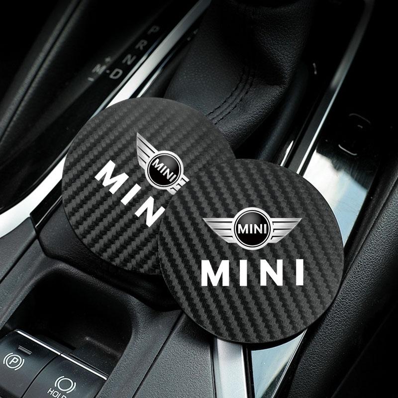 NNEJ4 2Pcs Car Coasters Carbon Fiber Cup Holder Mat For BMW Mini Cooper One JCW WORKS F54 F55 G30 G05 Car Interior Decorative Coasters