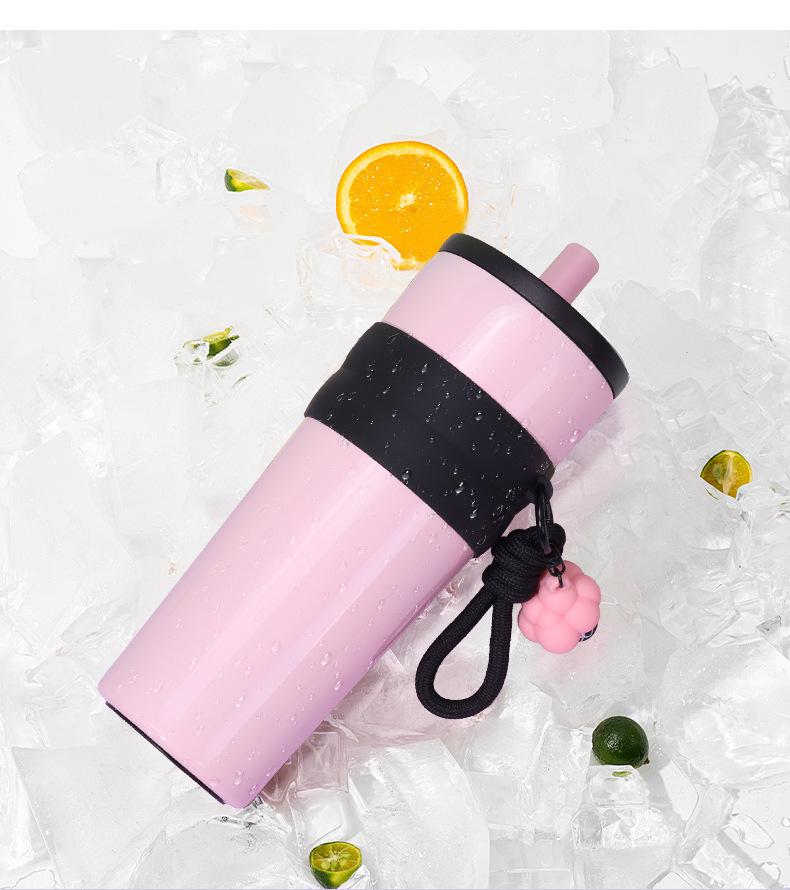 Sleek Gradient Stainless Steel Insulated Straw Cup with Portable Strap