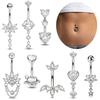 Curved Navel Rings Crystals Sexy Body Belly Button Ring Chains Flower Heart Belly Piercing Umbigo Stainless Steel Jewelry