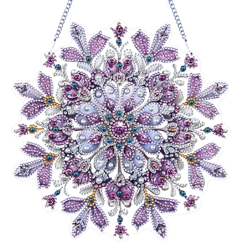 Snowflake Theme 2D/Flat DIY Hanging Diamond Art Kits Rhinestone Diamond Art Window Pendants Window Hanging Art for Home Decor