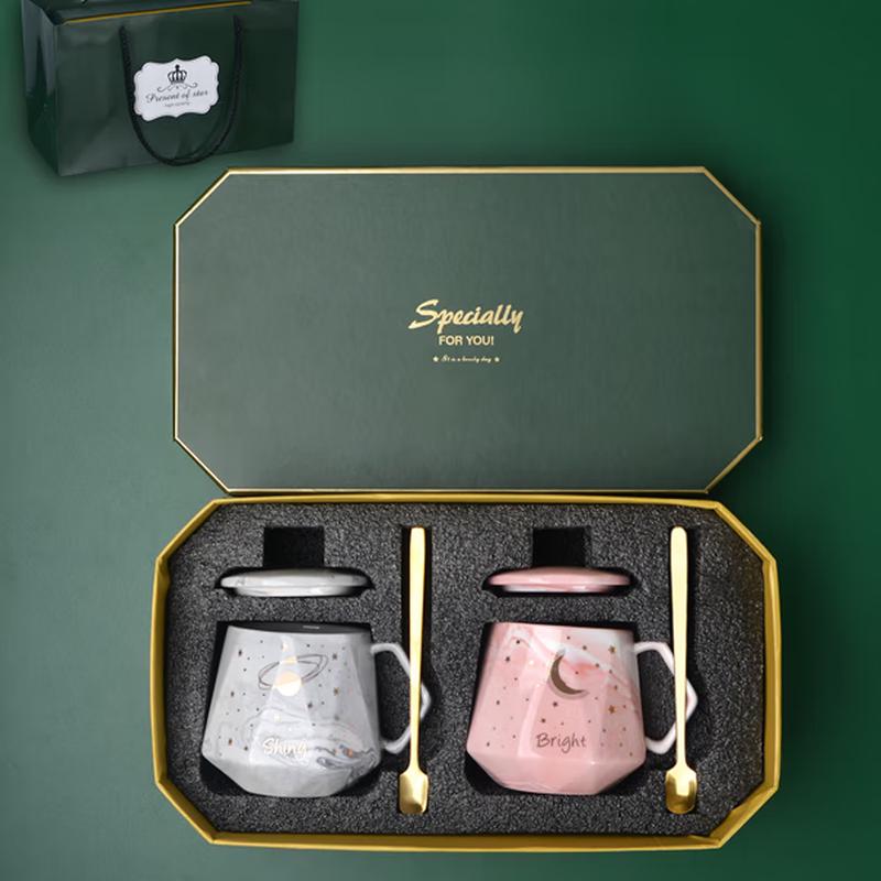 JIN MING LI 12oz Starry Sky Ceramic Couple Mug Gift Set