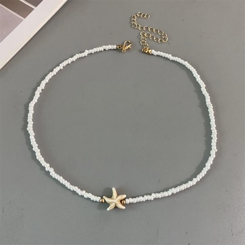 Fashion Shell Starfish Choker Necklace for Men Women Bohemian Colorful Handmade Seed Beads Necklace Trendy Beach Jewelry Gifts