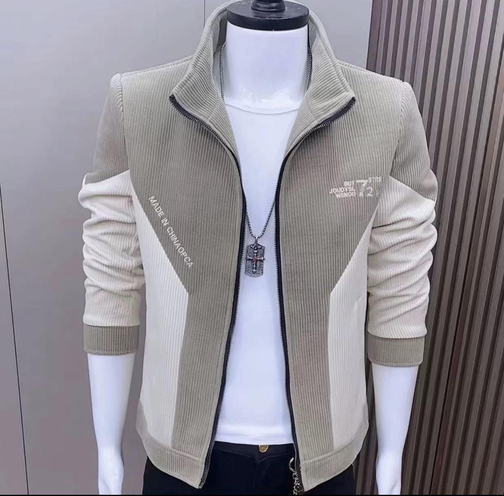 Men's Trendy Patchwork Corduroy Jacket with Stand-Up Collar - Slim Fit Spring/Autumn 2025 Edition