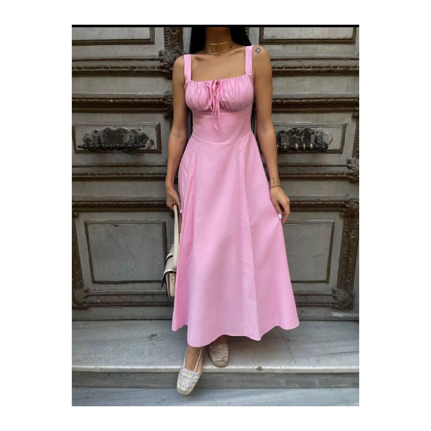 

Премиальное кружевное платье миди ярко-розового цвета S розовый