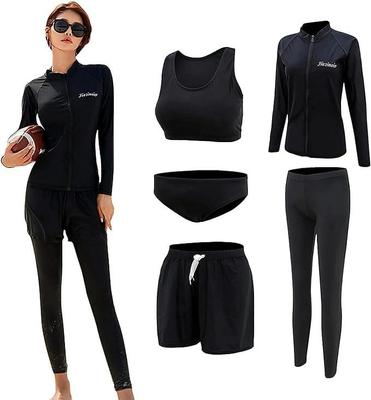 Fitness Swimsuit for Long Sleeve Rash Body Separate UV Long Sleeve Swimsuit for Cool To the Soft To the Touch [RainKind] Women, 5-Piece Set, Guard,