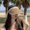 Women'S Summer New Fresh Beach Hat With Pearls Open Top Sun Hat Fashionable Raffia Straw Hat