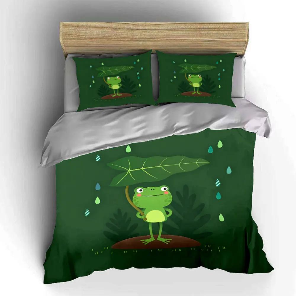 "Frog Themed Rainy Day Decor Set" Soft Comfortable Duvet Cover Bedding Set Included 1*Duvet Cover & 2*Pillowcases Gift