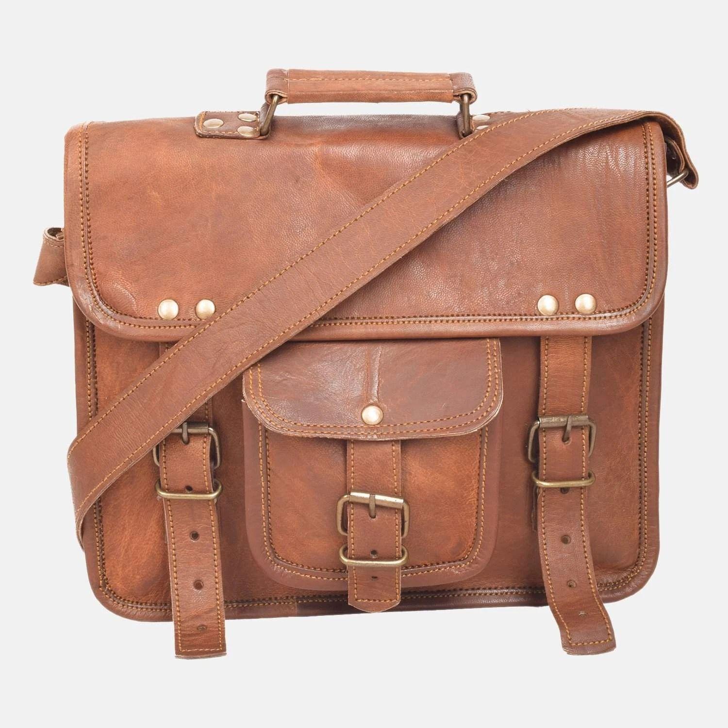 

Мужская винтажная сумка-сатчел из натуральной кожи через плечо, сумка-мессенджер, портфель 13 x 10 x 4 in