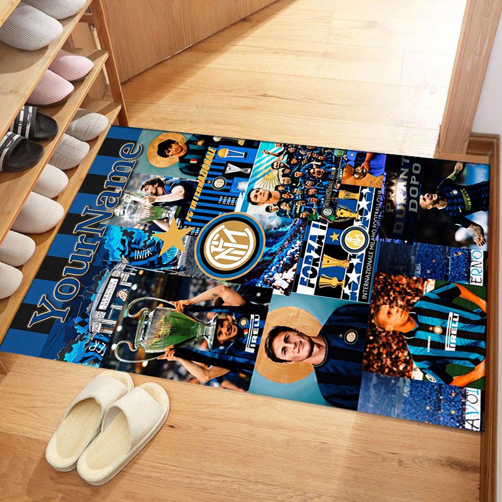 Inter Milan Customize Text Area Rug Design for Balcony Dining Room Foyer Entryway Antislip Carpet Anime Office Decor Birthday/Christmas Gift