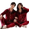 Couple's Gold Velvet Pajamas: Thin Fleece Two-Piece Set for Women & Men - Long Sleeve, Solid Color, Perfect for Spring & Autumn Homewear