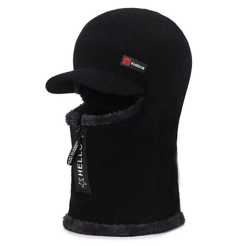Autumn and Winter Men's Cold Resistant and Warm Woolen Hat, Cycling Knitted Hat, Neck and Ear Protection Integrated Cotton Hat