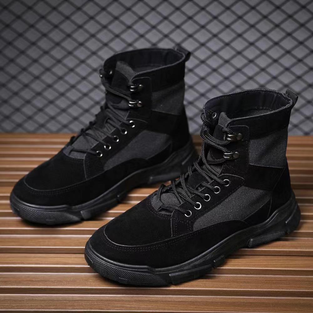 

Мужские ботинки мартин, осенние новинки, легкие дышащие мужские ботинки, модные высокие парусиновые спортивные и повседневные туфли 44 чёрный