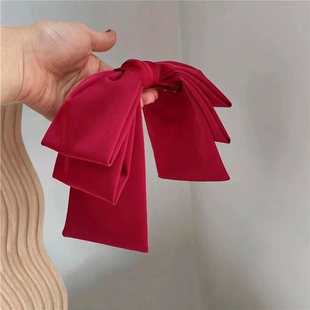 Neue große Satin-Haarspange, Haarschleifen, für Mädchen und Frauen, einfarbig, rosa, schwarz, mehrlagige Haarnadel, koreanische Mode, Kneifen für Haar-Accessoires