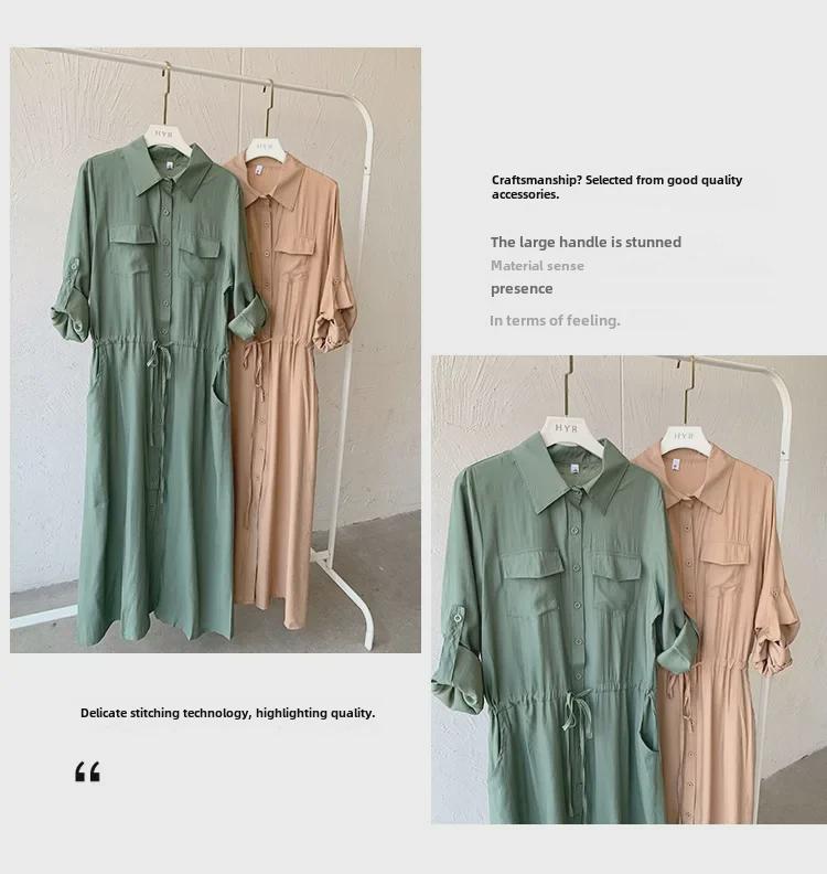 2024 Japanese & Korean Style Sleeveless Pocket Long Swing Casual Lapel Shirt Dress