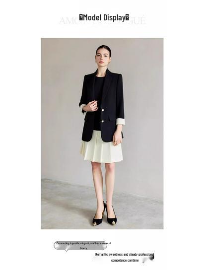 Korean Style Black & White Colorblock Pleated Dress - Women’s Fashionable Casual Spring/Summer Two-Piece Set