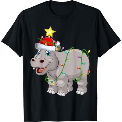 Hippopotamus Xmas Tree Lighting Santa Hippopotamus Christmas T-Shirt