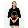 Oversized T Shirt Black Tomato Headphones Print Casual Wear for Women Summer Streetwear Fashion Trendy Graphic Tee