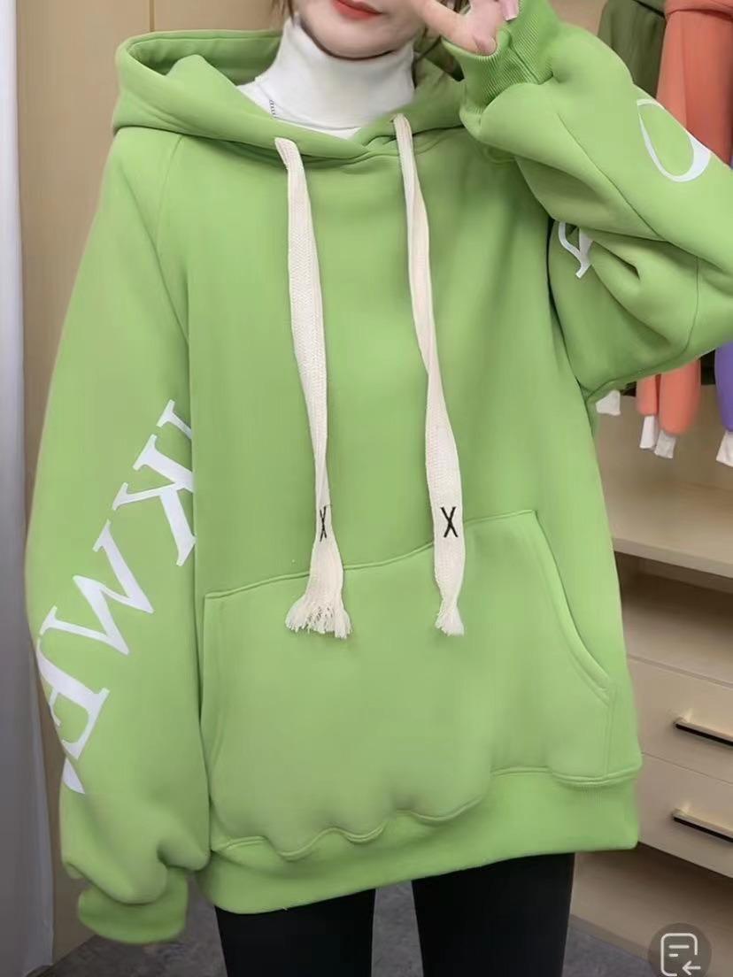 

Женская толстовка с капюшоном на флисовой подкладке 2024: Универсальный принт с буквами, тренд осени/зимы M