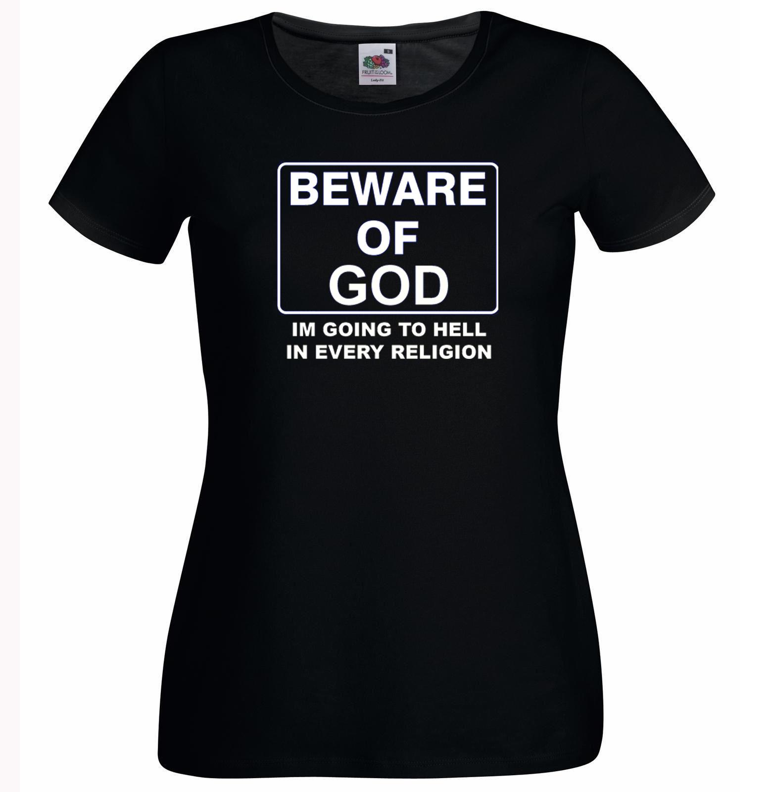 Unisexs Beware Of The God Im Going To Hell In Every Religion Lady Black TShirt 2XL