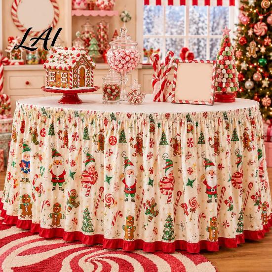 Wrinkle Free Table Cloth for Celebration Christmas Skirt 70.9×29.5 Inch Apron with Santa Gnome Reindeer Buffalo Reusable Cover Dining Plaid