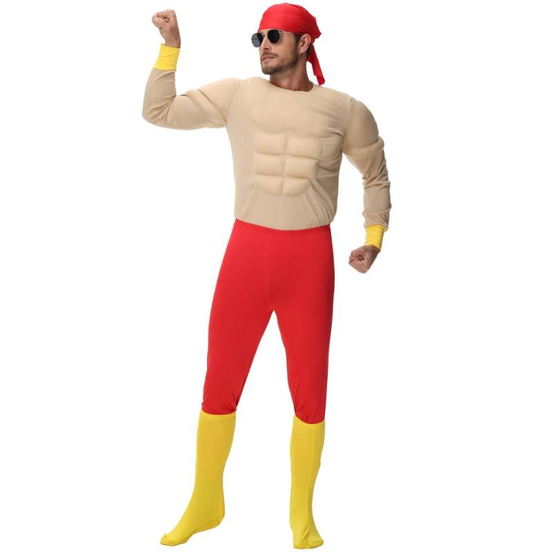 Halloween Adult Muscle Dress Hunk Fake Abs Spoof Weird Man Cosplay Party Dress