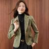 Women's Wool Green Short Blazer - Winter 2025, Small Size, High-End Temperament, Thickened Jacket
