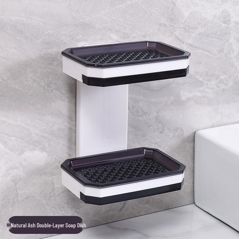 No-Drill Wall-Mounted Double-Layer Soap Dish with Suction Cups