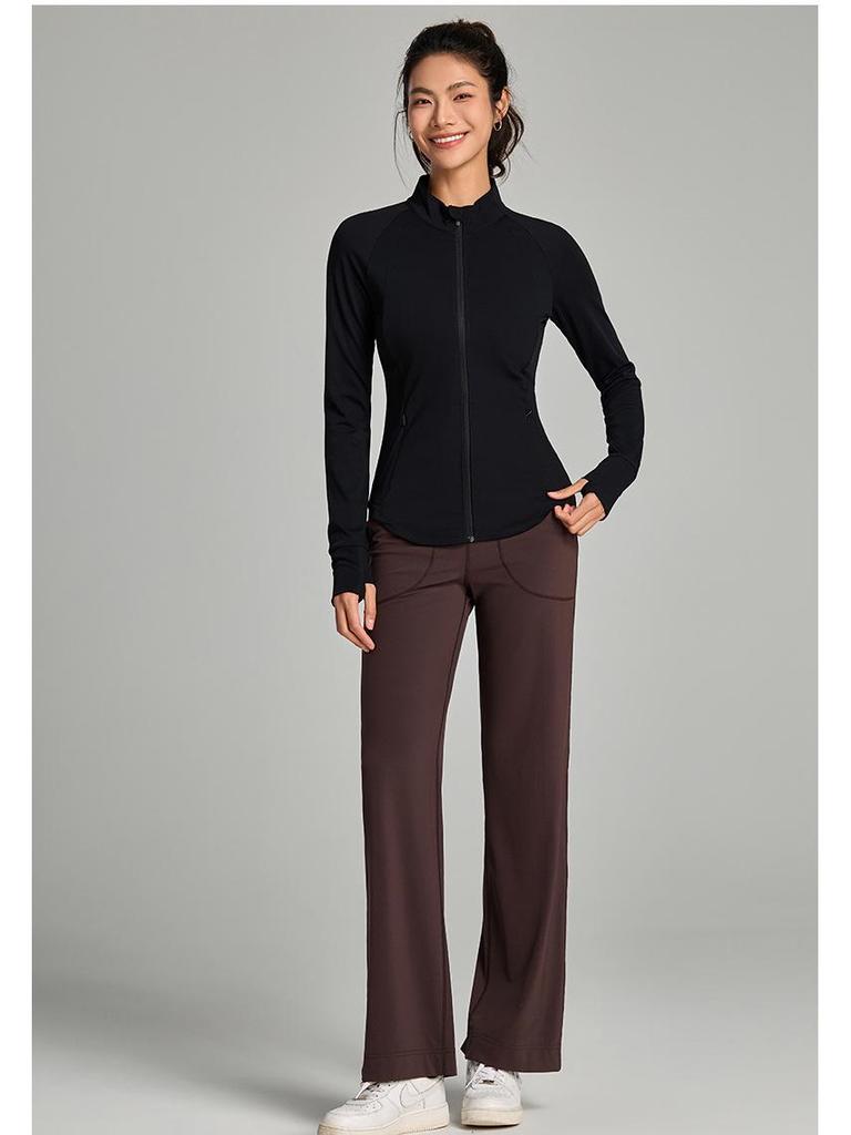 2025 Women's Long Sleeve Fitness Jacket for Spring & Autumn - Stand Collar Yoga & Running Sportswear