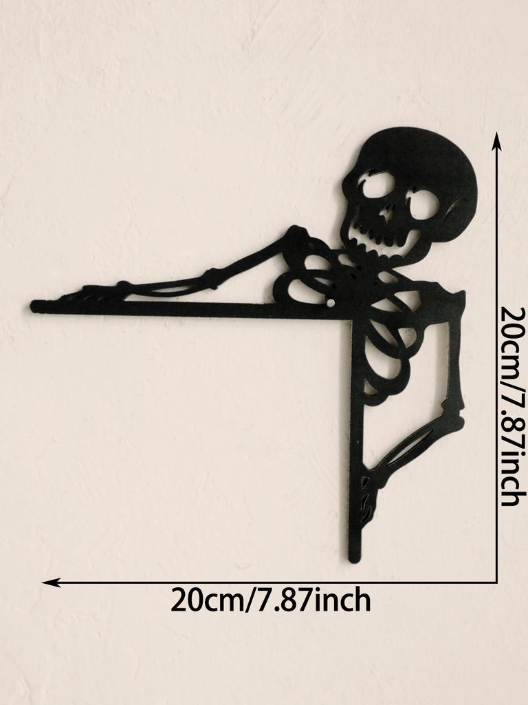 Halloween Door Corner Decor, Gothic Black Skeleton Design Wall Art, Wooden Frame Hanging Ornament for Home Party & Haunted House