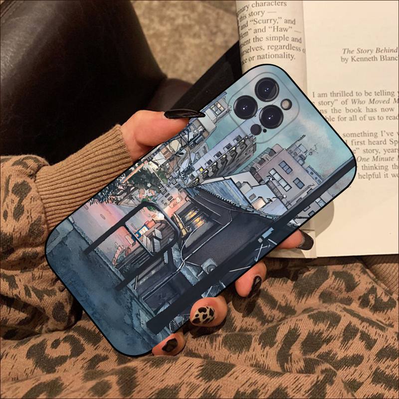Anime Handmålat Huslandskap Mobilskal För Iphone 8 7 6 6s Plus X Se 2020 Xr Xs 14 11 12 13 Mini Pro Max Mobilskal