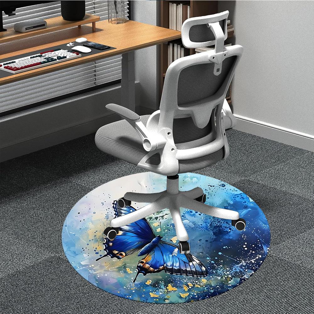 1PC Butterfly Watercolor Office Round Area Rug, Mat Suitable For Office, Under Office Chairs Bedroom Living Room Home Decor, Room Deco