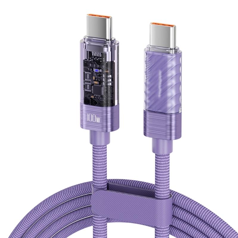 

Intelligent Auto Power Off 100W USB C to USB C Charging Cable Clear Views Aluminum PVC Construction 1m фиолетовый