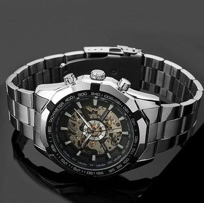 Ramidos Skeleton Automatic Watches For Men Silver Stainless Steel Wrist Watch