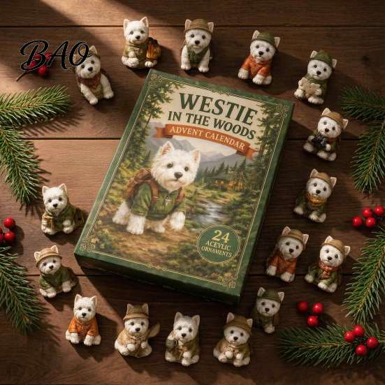 Limited Collection Dog Toys Westie in The Woods Advent Calendar, 24-Day Christmas Countdown Surprise Blind Box Figure Set, West Highland White Terrier