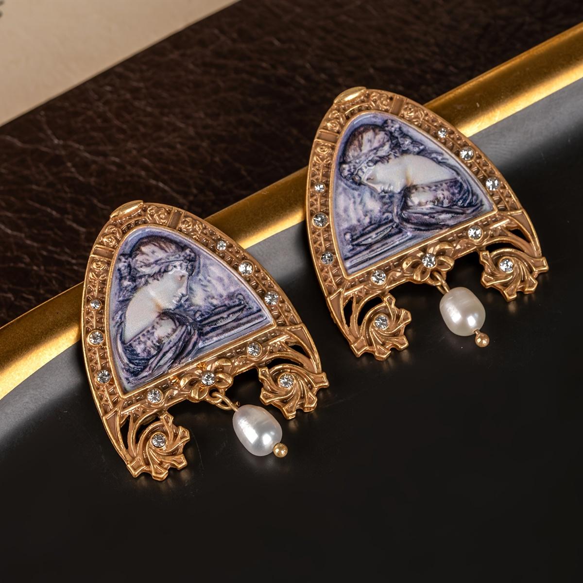 

3.8 Women s Day Vintage Western Retro Portrait Earrings Palace Style Heavy Work Studded Ear Ornaments Vintage portraits