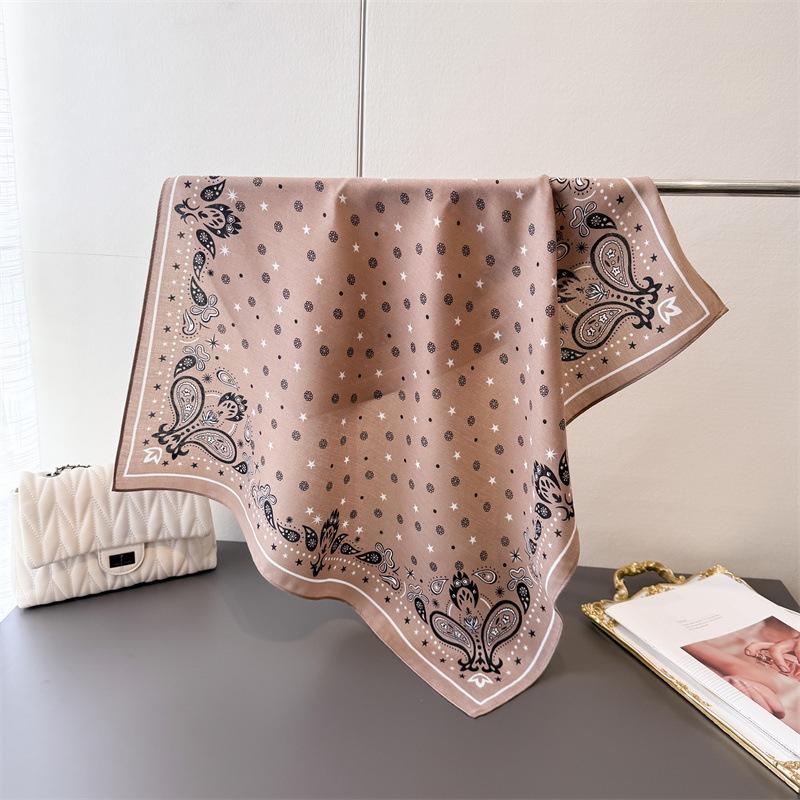 Cashew Flower Herringbone Pattern Cotton Linen Small Square Scarf Silk Imitation Velvet Shawl Sun Protection Women's