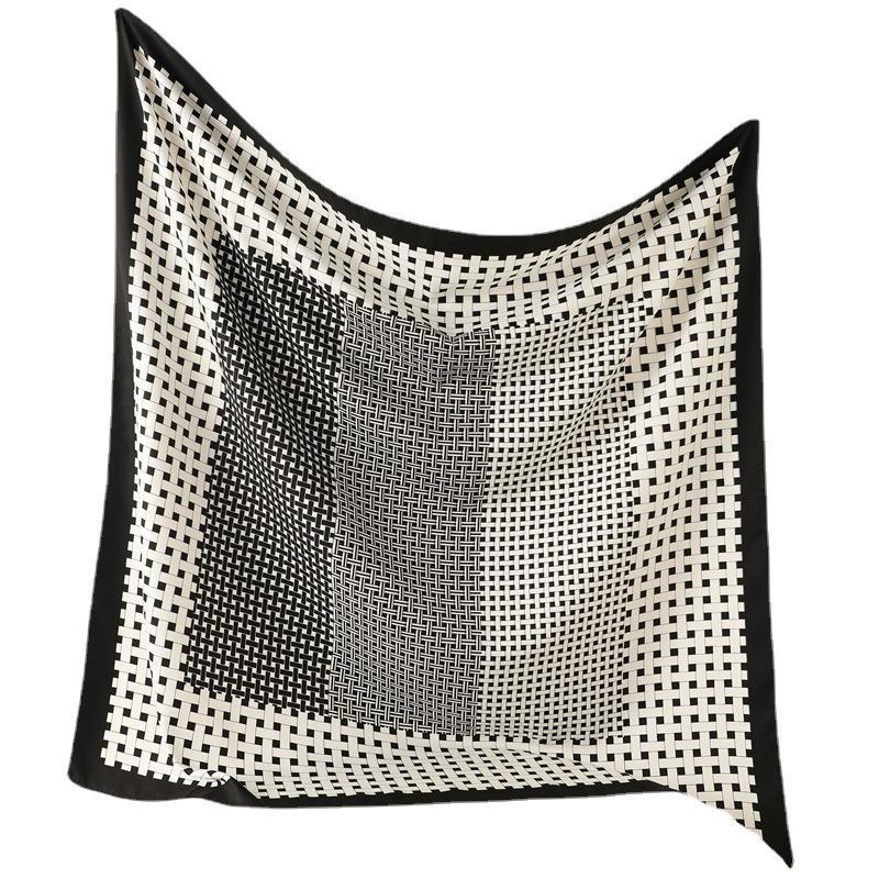 Woven Plaid Scarf Twill Silk Large Square Scarf Women's Silk Scarf Autumn and Winter New Versatile Travel Shawl Headscarf