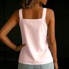 Women's Summer Fashion Color Square Neck Loose Sleeveless Button Vest Shirt Pullover Top
