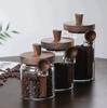 Glass Storage Jar with Wooden Lid and Spoon, Clear Coffee Bean Container for Kitchen Pantry, Airtight Food Canister for Tea Nuts
