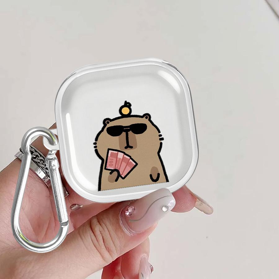 Clear Earphone Cases Cover With Hook Case For Samsung Galaxy Buds 3Pro 3 FE 4 Pro 4Pro Live 2Pro 2 Cute Capybara Cartoon