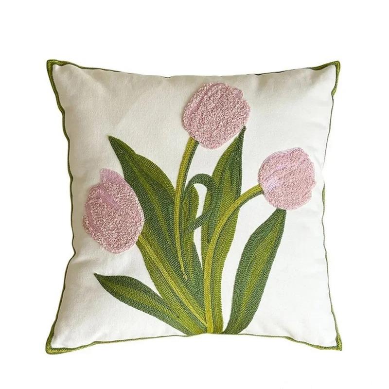 Modern Style Embroidered Tulip Cute Pillow Cover Sofa Living Room Bay Window Decorative Seat Cushion By Pillowcase