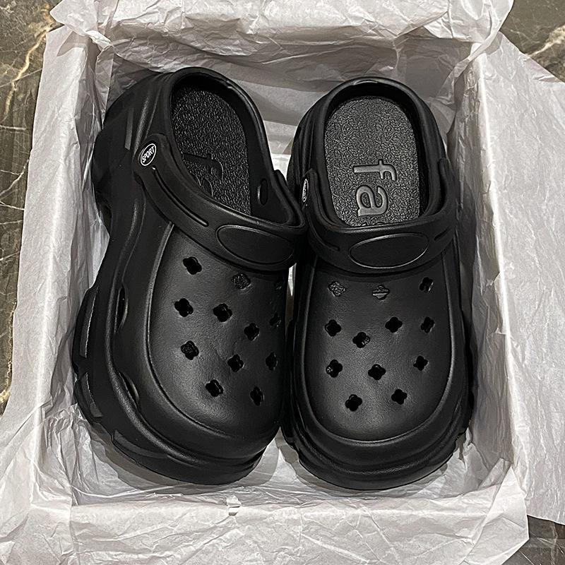 5154 solid color slippers women's 2025 new summer wear versatile thick-soled soft-soled heightening hole shoes women's slippers