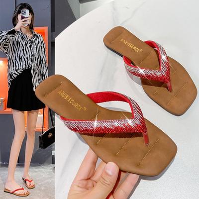 Sandales Plates à Clip pour Femmes Sandales de Luxe en Cristal pour Femmes Tongs Mode Été 2024 Robe Plage Extérieur Diapositives Zapatillas