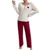 Women’s Autumn and Winter 2 Piece Pajama Set Heart Embroidery Long Sleeve Top and Long Pants Loungewear Suitable for Outdoor Wear
