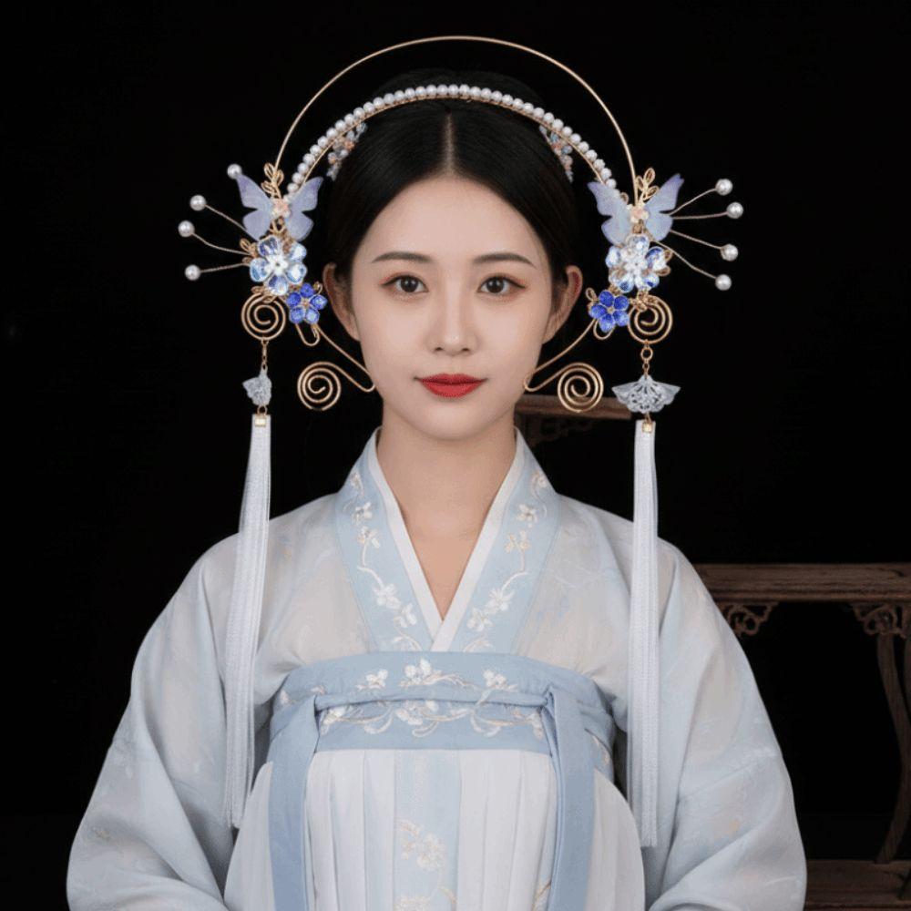 Flower Hanfu Tassel Hair Hoop Beads Swaying Fairy Headwear Antique Chinese Ancient Hairband  Girls